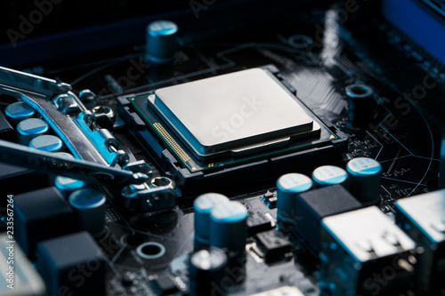 Photography Close-up of CPU Chip Processor. Selective Focus
