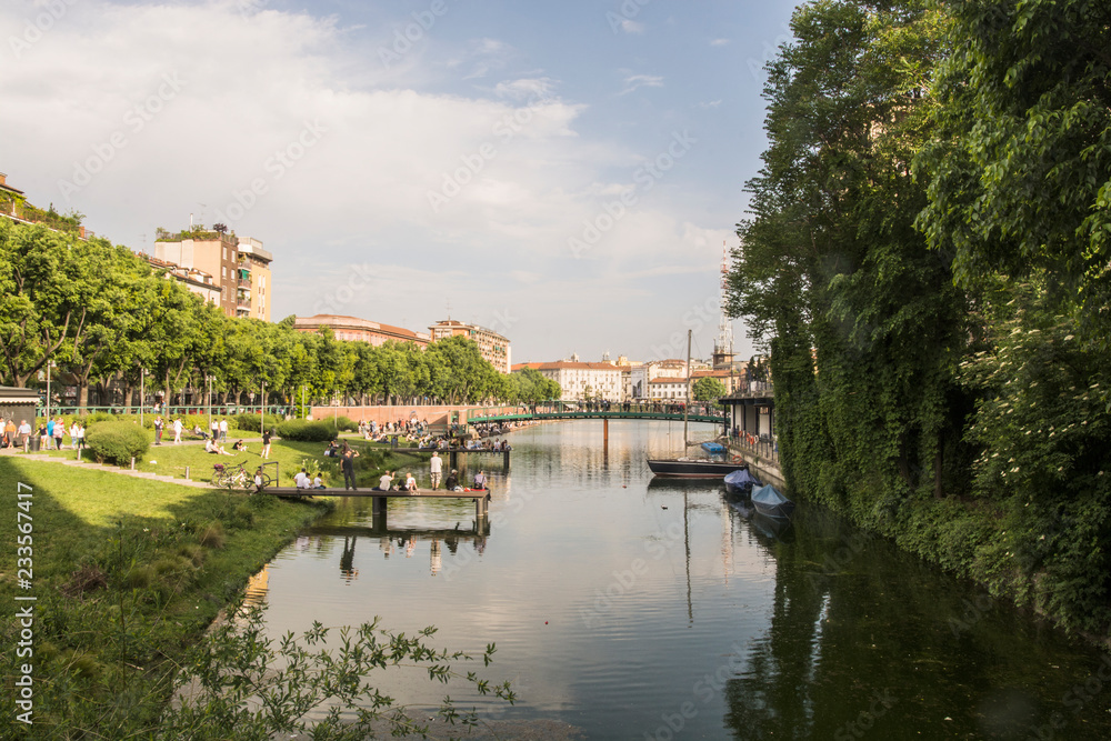 Milan, Darsena view on the canal, Italy Milan, Darsena view on the canal, Italy