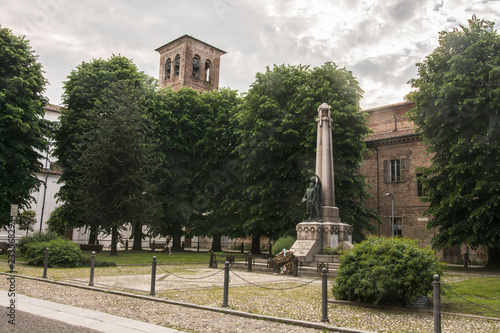 Mortara, monument to the fallen and church of Santa Croce, Italy photo