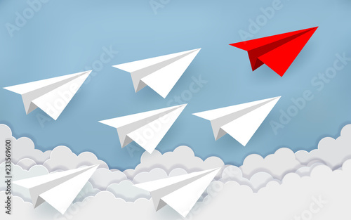 Paper planes are competing to destinations. Business Financial concepts are competing for success and corporate goals. There is a high competition. startup. cartoon