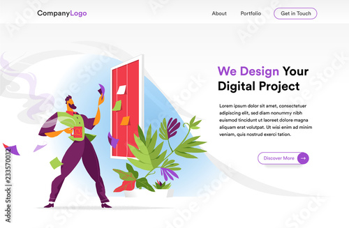 Digital startup homepage illustration template