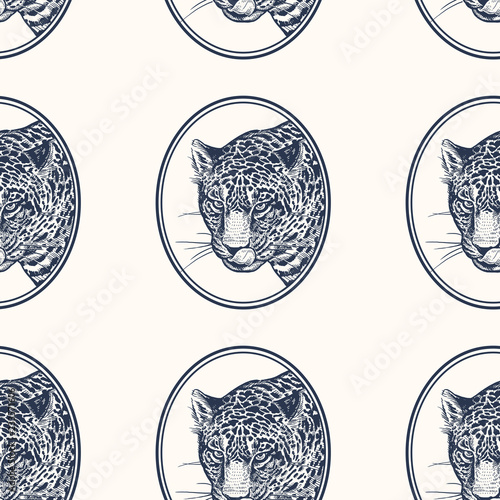 Seamless pattern with portrait of Leopard.