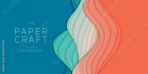 Vector 3D abstract background with paper cut shape. Colorful carving art. Paper craft Antelope canyon landscape with gradient colors. Minimalistic design for business presentations, flyers.