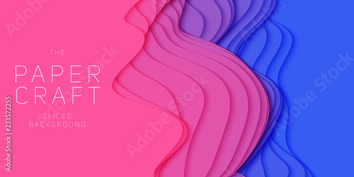 Vector 3D abstract background with paper cut shape. Colorful carving art. Paper craft Antelope canyon landscape with gradient colors. Minimalistic design for business presentations, flyers.