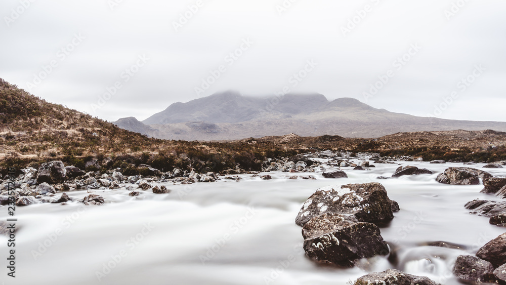 Sgurr nan Gillean in with deep clouds near Sligachan, Isle of Skye, Scotland
