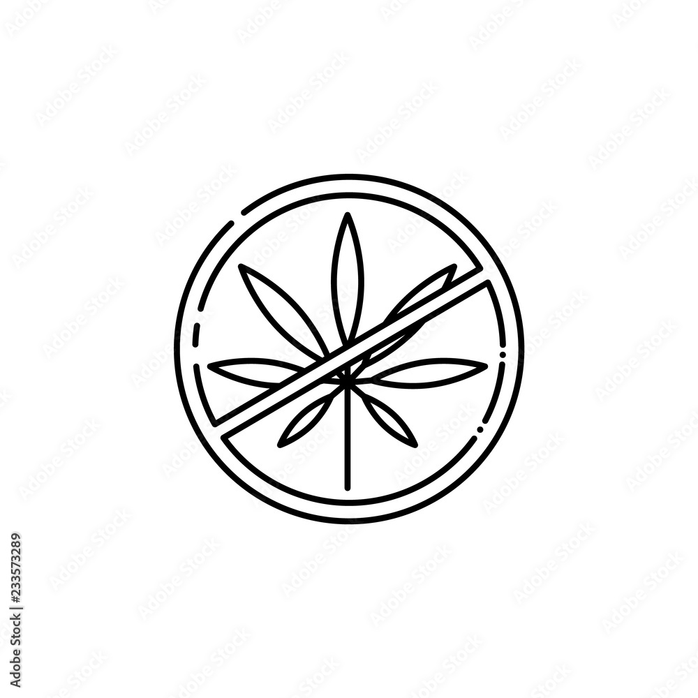 Vector crossed cannabis leaf in circle line icon. Green hemp plant, smoking drug symbol, marijuana herb. Isolated illustration Vector crossed cannabis leaf in circle line icon. Green hemp plant, smoking drug symbol, marijuana herb. Isolated illustration