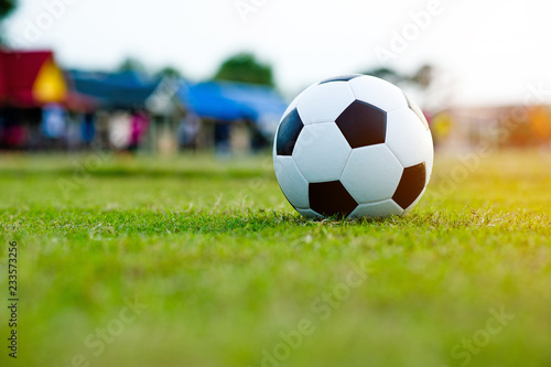 The ball on the grass in the green field on the football field ready for the penalty. And start playing football seriously. © FOTO SALE