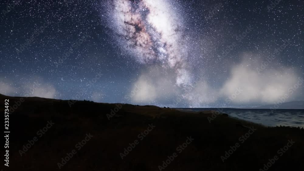 Milk Way stars above the lake at night