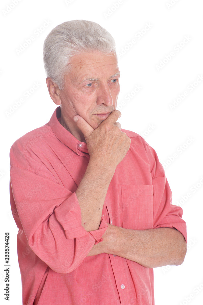 Portrait of thinking senior man on white background Portrait of thinking senior man on white background