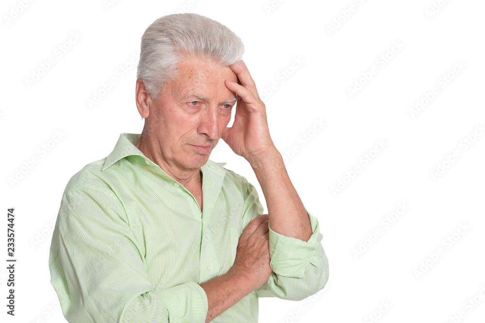 Portrait of thinking senior man on white background Portrait of thinking senior man on white background