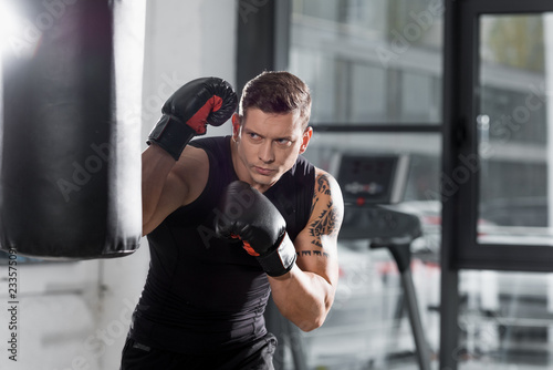 tattooed muscular boxer exercising with punching bag in gym © LIGHTFIELD STUDIOS