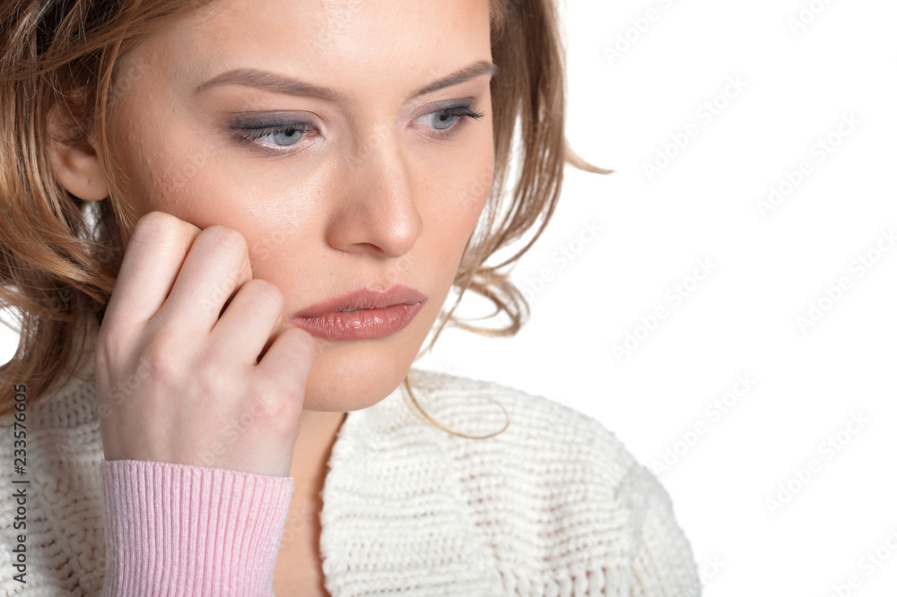 Portrait of young woman on white background Portrait of young woman on white background