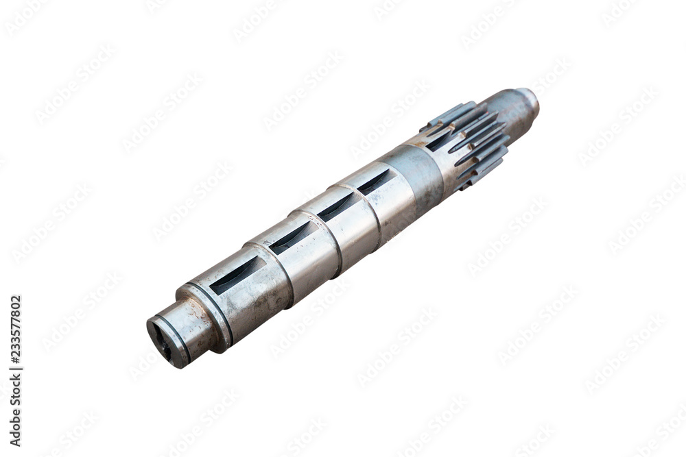 intermediate shaft of the gearbox of a truck on an isolated white background, automotive parts intermediate shaft of the gearbox of a truck on an isolated white background, automotive parts