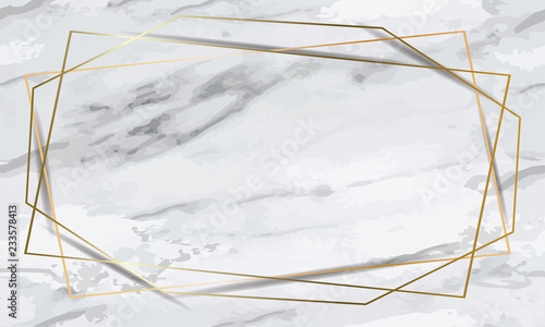 Romantic Wedding Day background place for text, gold geometric frames, confetti, Eucalyptus leaves, foliage, marble table top view, trendy design gift card template vector