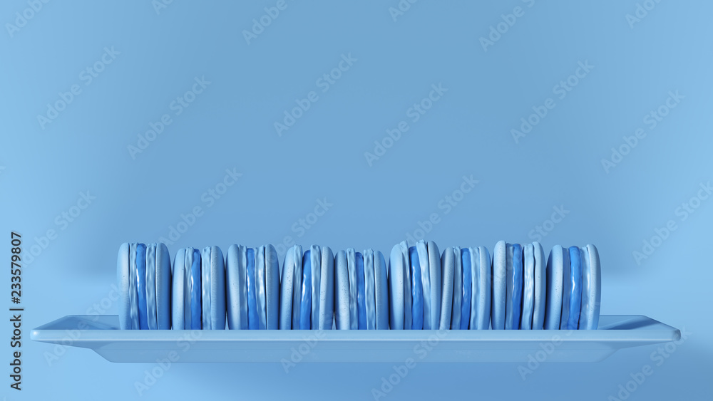 Line of Blue Luxury Macrons Macaroon 3d illustration 3d render Line of Blue Luxury Macrons Macaroon 3d illustration 3d render