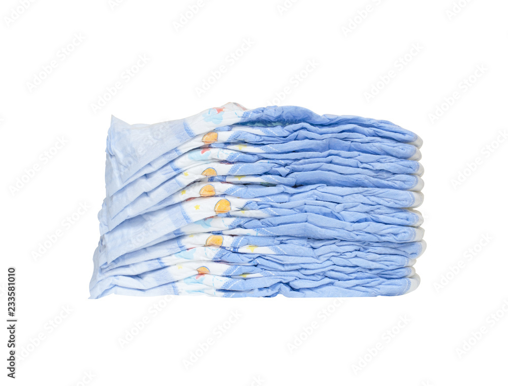 stack of baby diapers isolated on white background