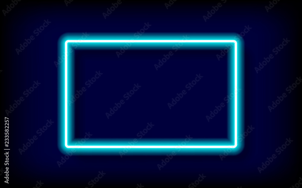 rectangle blue neon tube frame with shadow,vector illustration. rectangle blue neon tube frame with shadow,vector illustration.