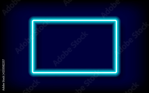 rectangle blue neon tube frame with shadow,vector illustration.