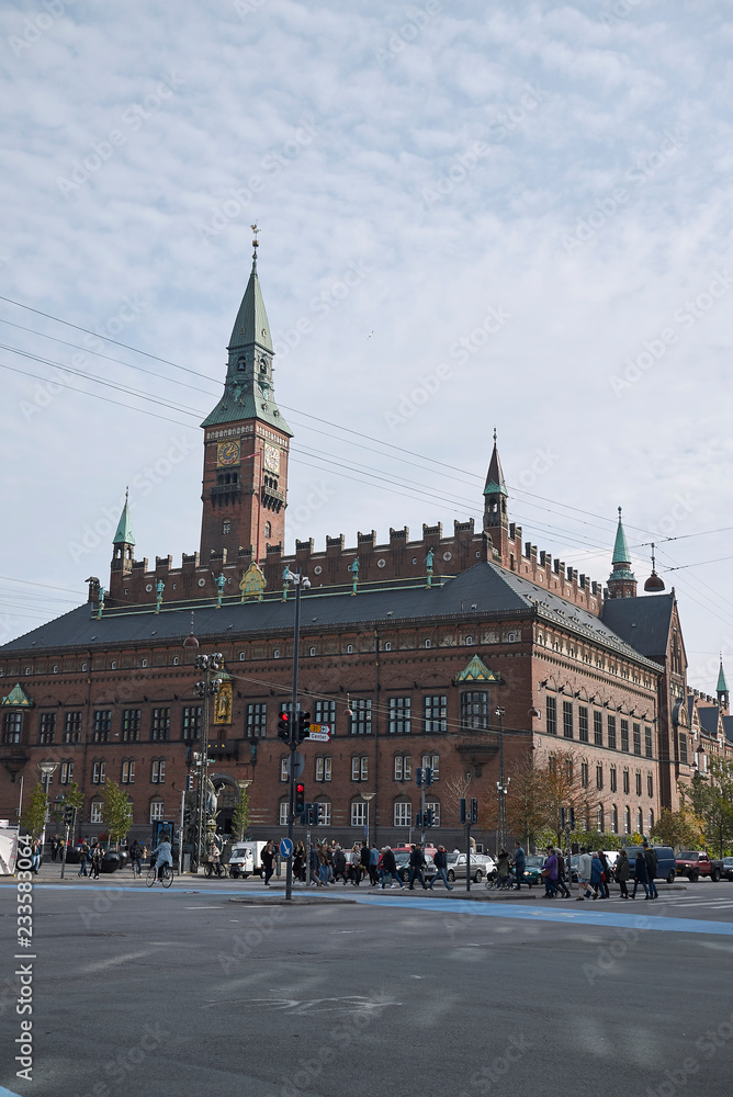 Naklejka premium Copenhagen, Denmark - October 09, 2018 : View of Copenhagen city hall and City Hall Square
