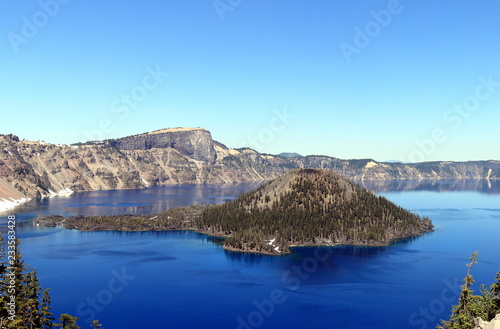 Beautiful view on Crater Lake and Wizard Island. Crater Lake National Park, Oregon