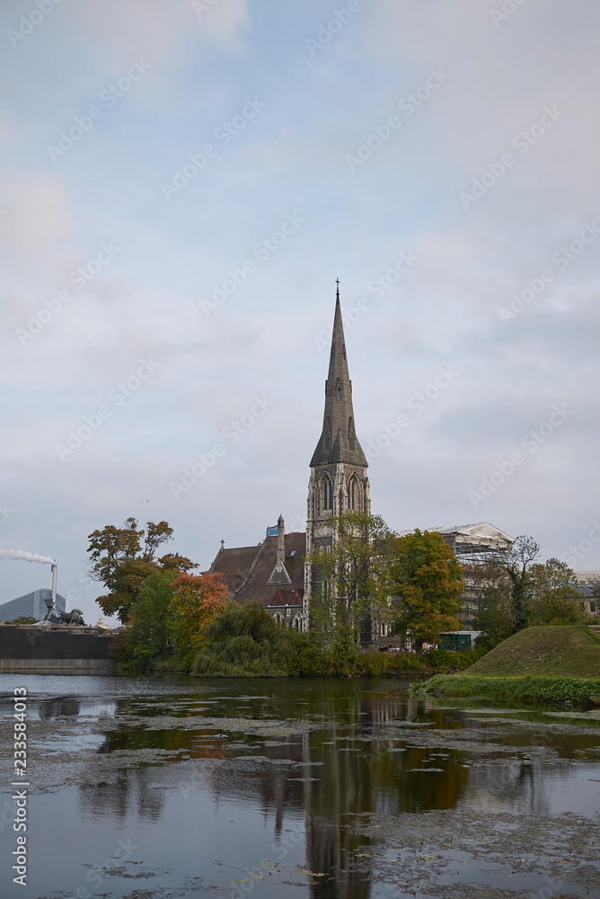 Copenhagen, Denmark - October 09, 2018 : View of St Alban church in Copenhagen