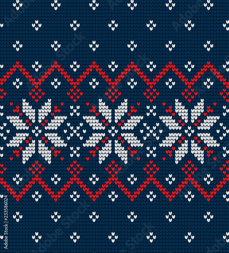 Knitted Christmas and New Year pattern Norwegian style , illustration