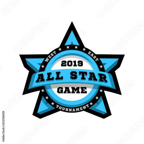 All star game. Sport emblem, logo, in the shape of a star. Vector illustration.