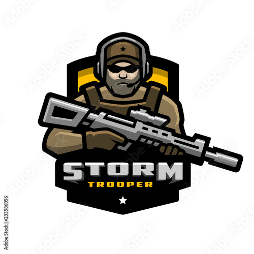 Storm trooper mascot, logo desing. Vector illustration.