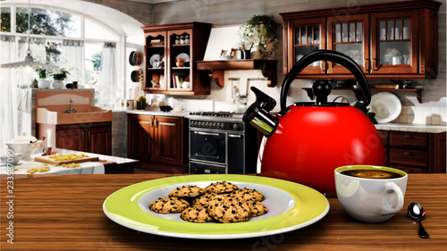 tea pot and cookies on a table