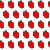 Vector seamless pattern with strawberry. Colorful backdrop. Food background. Can be used for restaurant or cafe menu, design banners, wrapping paper. EPS10. Cute berry design, wallpaper, print for clo