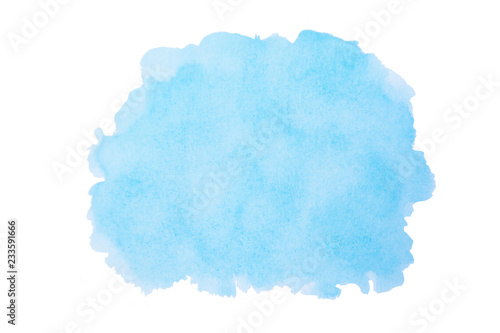 Fototapeta Naklejka Na Ścianę i Meble -  Sky blue watercolor background. Brush stroke shape isolated on white with clipping path