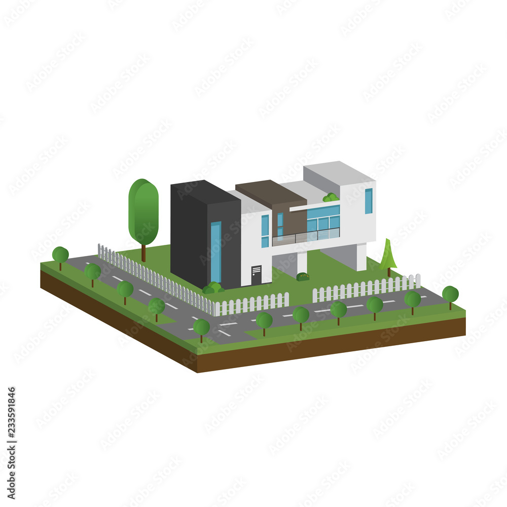 Obraz premium Isometric and 3D of modern houses and building architecture design.