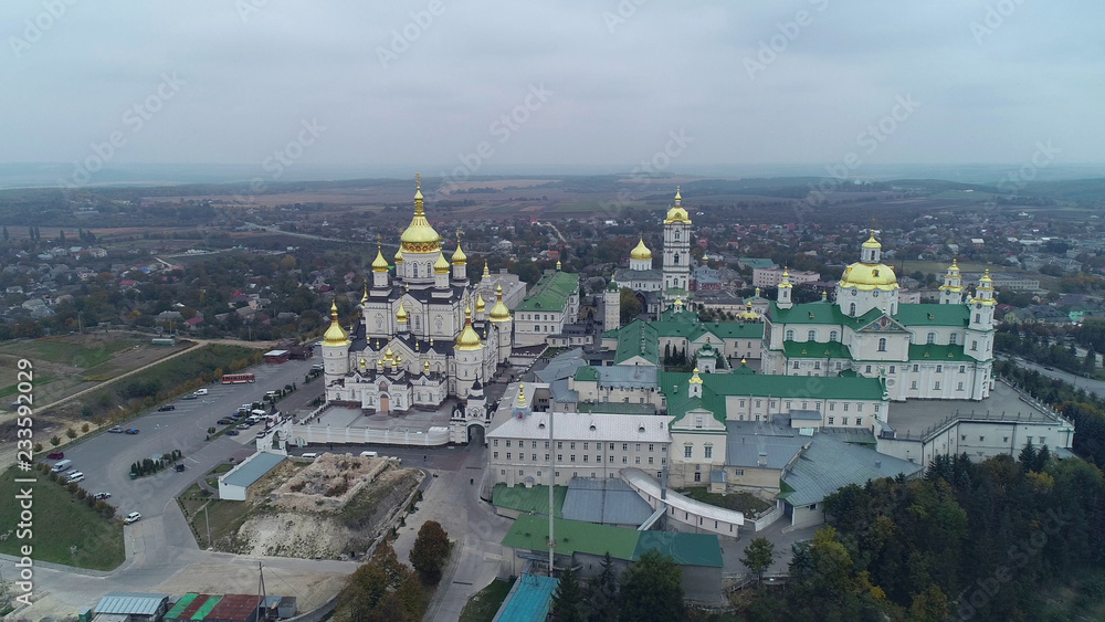 Aerial view. Pochaiv Monastery. Second largest men's monastery in Ukraine.