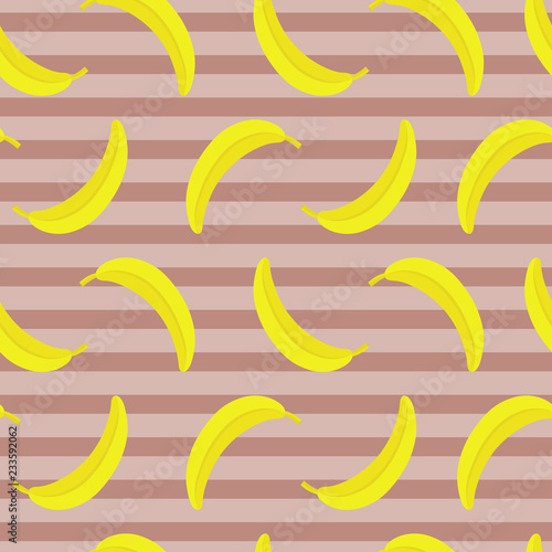 Vector seamless pattern with banana on striped backdrop. Colorful summer background. For restaurant or cafe menu cover, design banner, wrapping paper, wallpaper, print for clothes for boys and girls. 