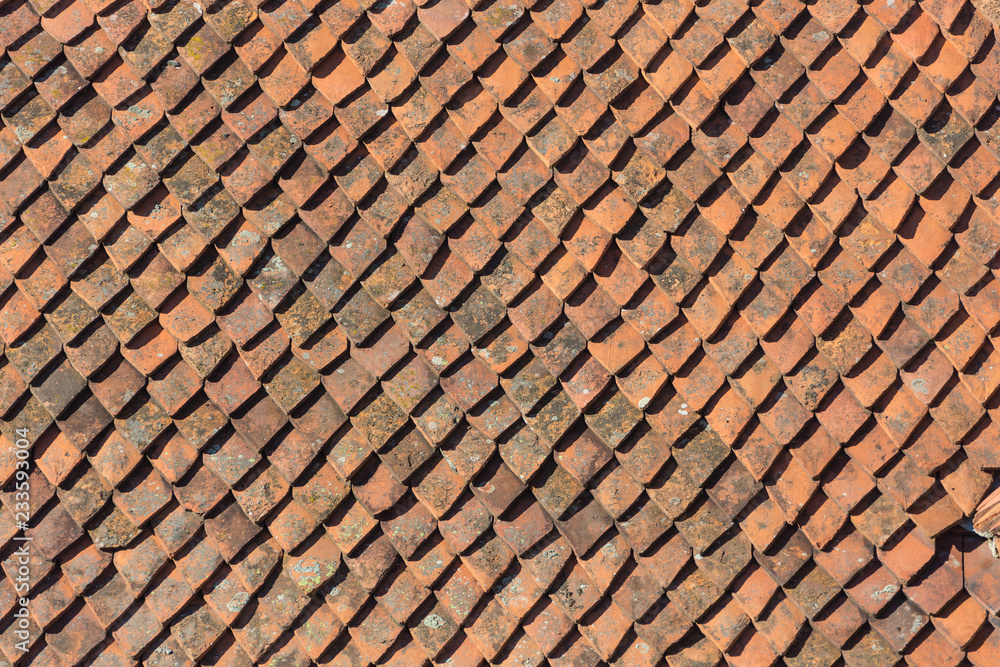 close up of red roof texture