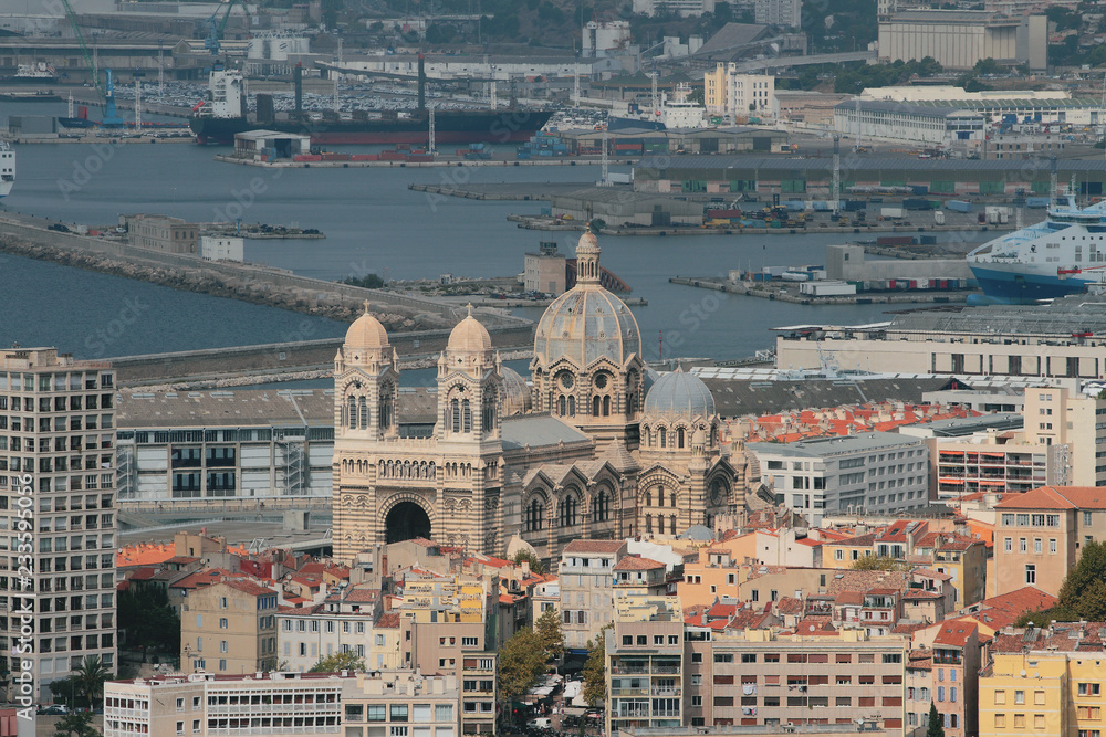 Roman Catholic church, city and port. Marseille, France