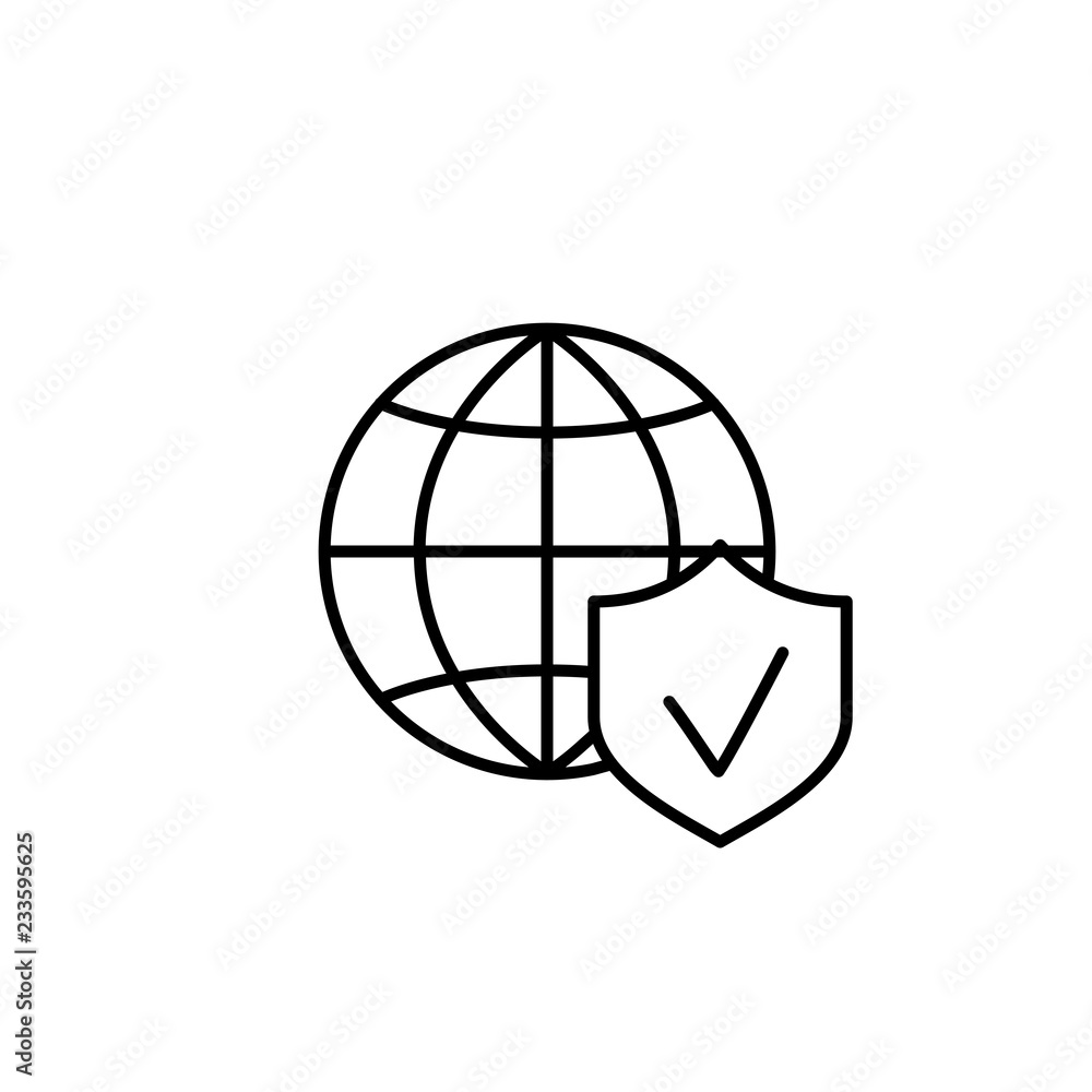 web network global security system symbol line black icon on white background