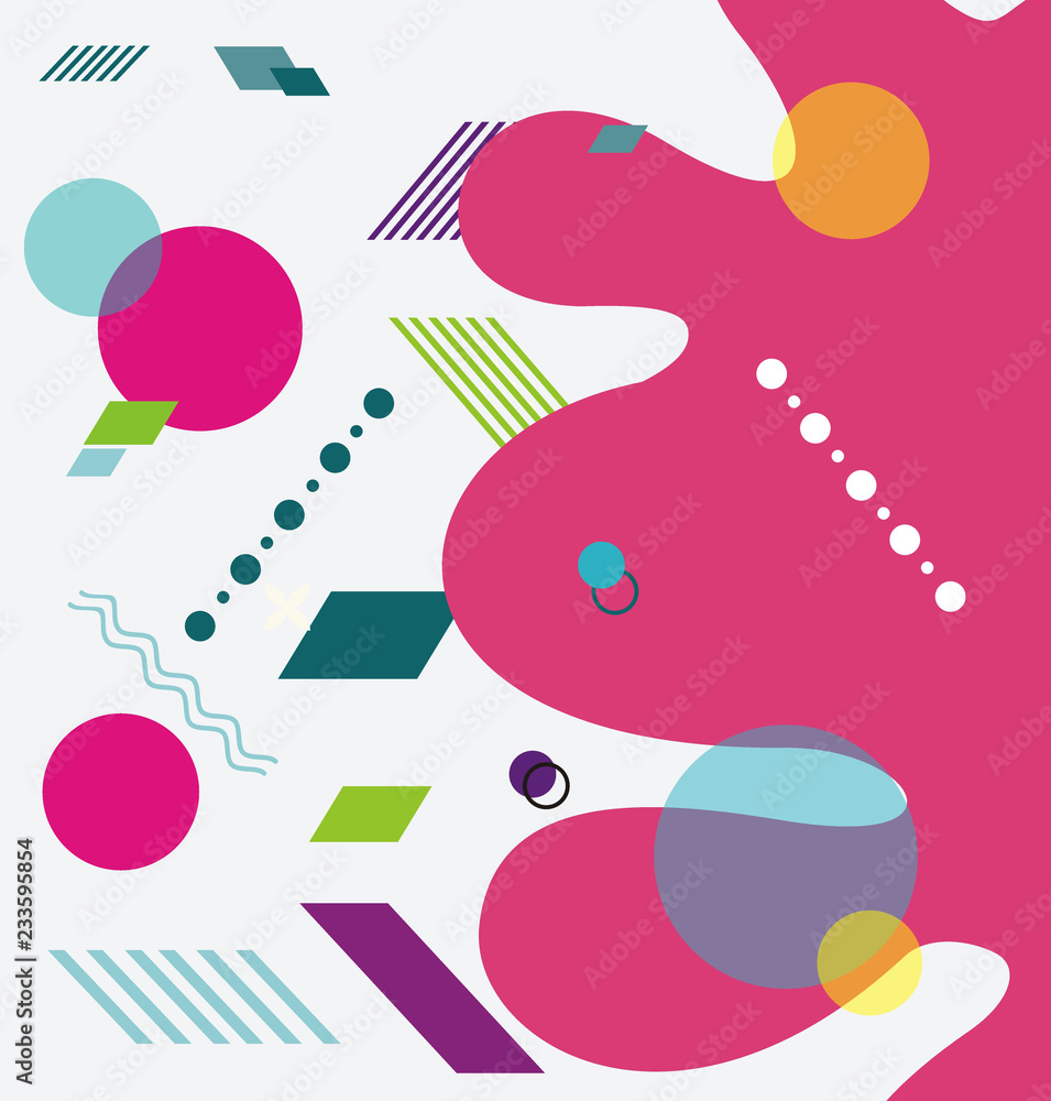 Retro design  for brochure, banner, flyer and poster with abstract shapes, memphis geometric flat style.