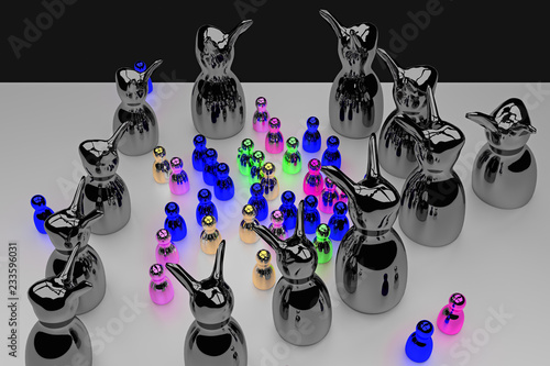 glossy figures standing on a bright surface and celebrating a pretty scary halloween party
