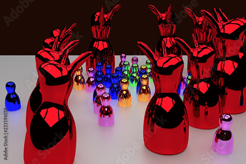 glossy figures standing on a bright surface and celebrating a pretty scary halloween party