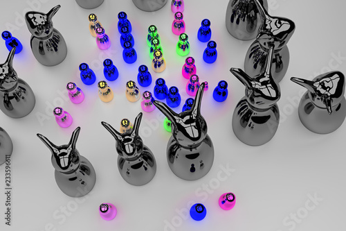 glossy figures standing on a bright surface and celebrating a pretty scary halloween party