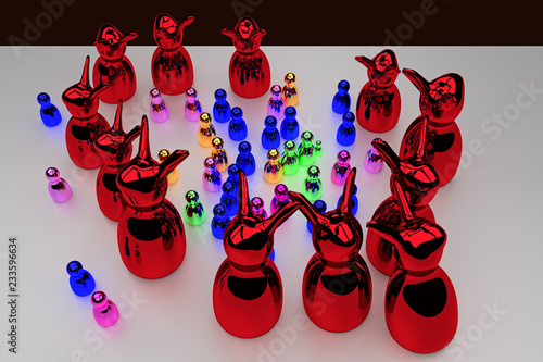 glossy figures standing on a bright surface and celebrating a pretty scary halloween party