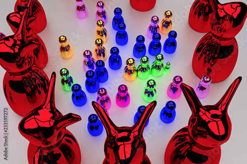 glossy figures standing on a bright surface and celebrating a pretty scary halloween party