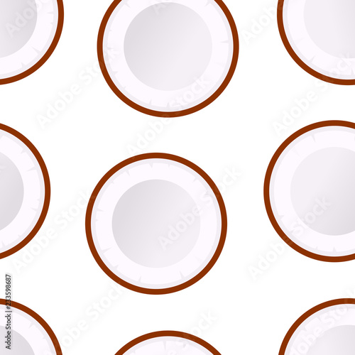 Seamless coconut vector pattern. Minimalistic food background. Vitamins repeatable texture.