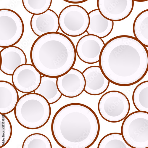 Seamless coconut vector pattern. Minimalistic food background. Vitamins repeatable texture.