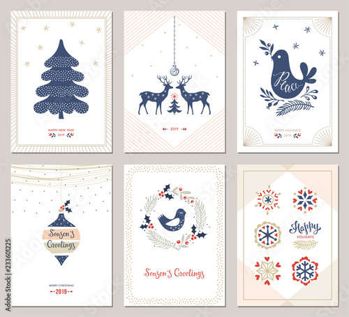 Winter Holidays greeting cards. Vector illustration.