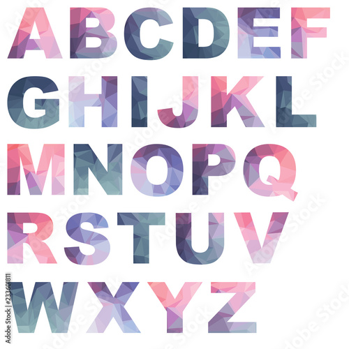Alphabet, colorful bold letters with polygonal effect. 
