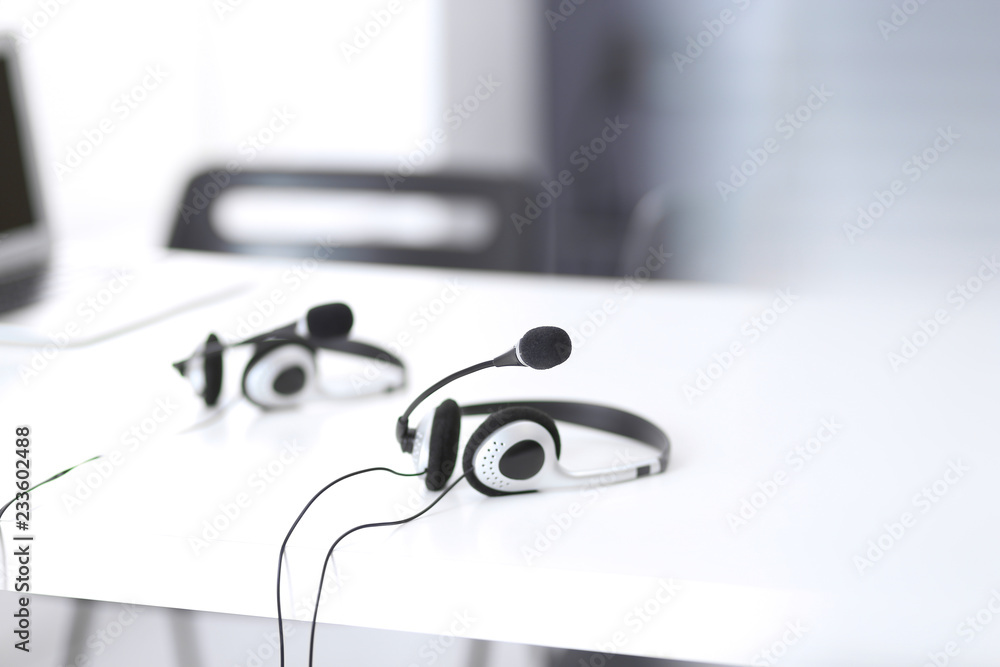 Communication support, call center and customer service help desk at empty office with no operators Communication support, call center and customer service help desk at empty office with no operators