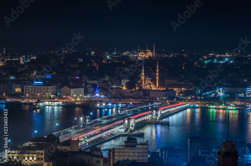 Night scape of bosphorus see and Eminunu in istanbul turkey