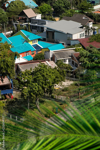 Elevated view of colorful houses in residential area of Pattaya, Thailand